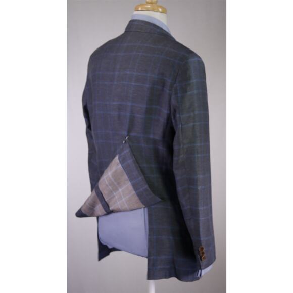 Hugo Boss Tailored Blue Plaid Linen Silk Sportcoat Blazer Current Piacenza 40R - Picture 7 of 11